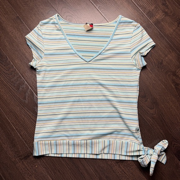 Striped V-Neck Vintage Women’s Top - Blue and‎ Green - Picture 5 of 8